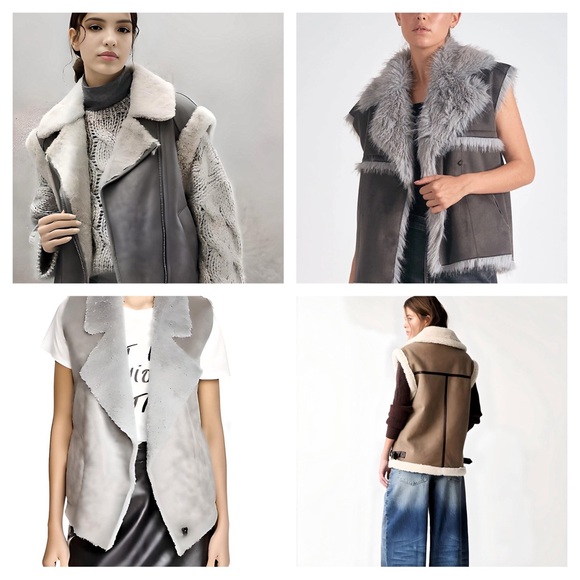 Grey Faux Shearling Sherpa Fleece Vest Asymmetrical Zipper Size Small by Nicole - Picture 10 of 16